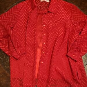 Vintage Red Zigzag Pattern Blouse Sz Lg